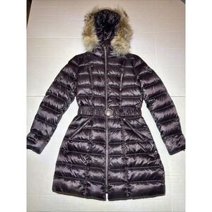 Dawn Levy Parka Jacket in Brown/maroon  with real fur hood Size Small S